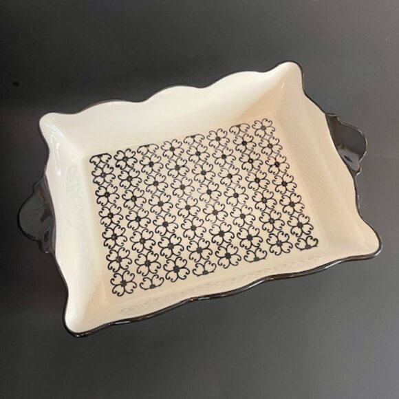 Baum Ceramic Casserole Dish, Black Floral Design, 10x12x3, Oven-to-Table Safe - Picture 9 of 9